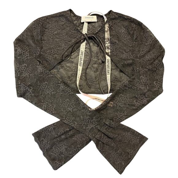 House of CB Tops - NWOT House of CB London Lace Tie Front Crop Top Long Sleeve, Black, Size Large